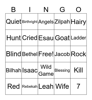 Jacob Bingo Card