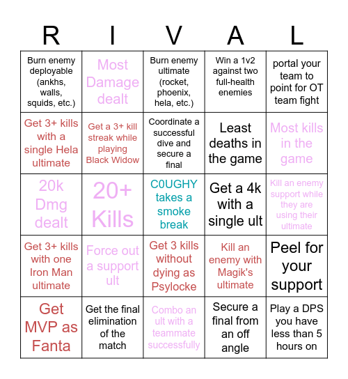 Tutorial Tuesday DPS Bingo Card