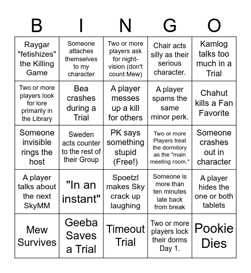 SkyMM10 Bingo Card Bingo Card