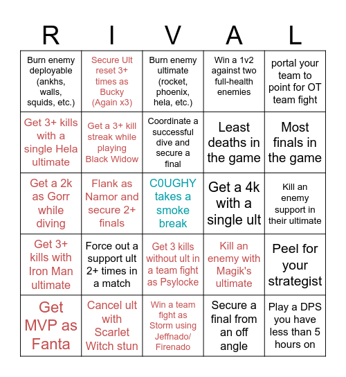 Tutorial Tuesday DPS Bingo Card