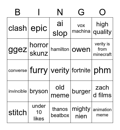 Untitled Bingo Card