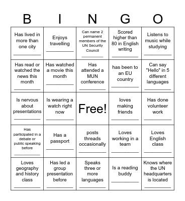 Delegate Bingo Card