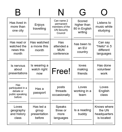 Delegate Bingo Card