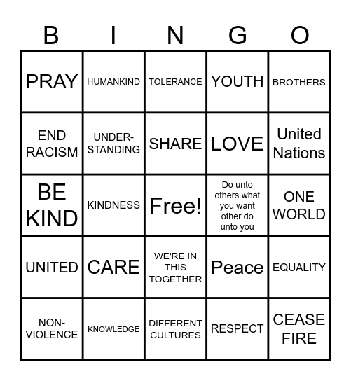INTERNATIONAL DAY OF PEACE Bingo Card
