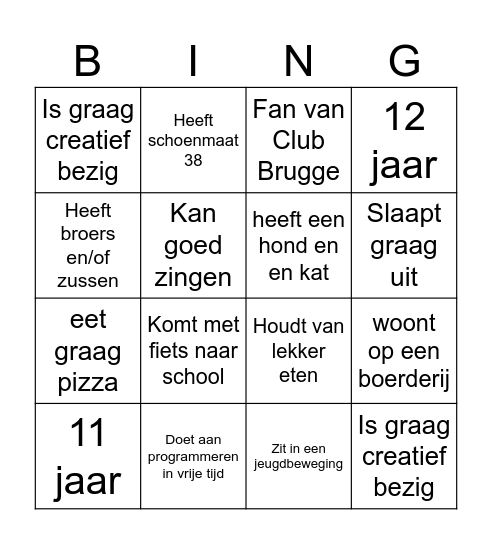 Klasbingo - stoel Bingo Card