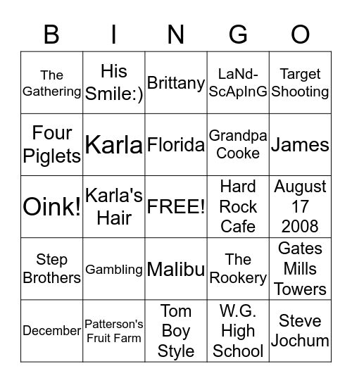 JAMES & KARLA FOREVER Bingo Card