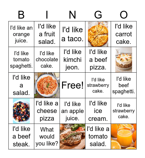What would you like? Bingo Card