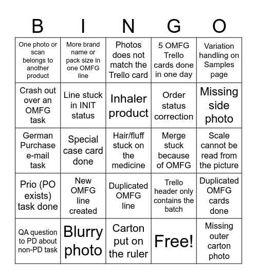 OMFG Bingo Card