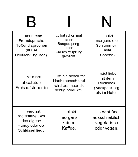 Human Bingo Card