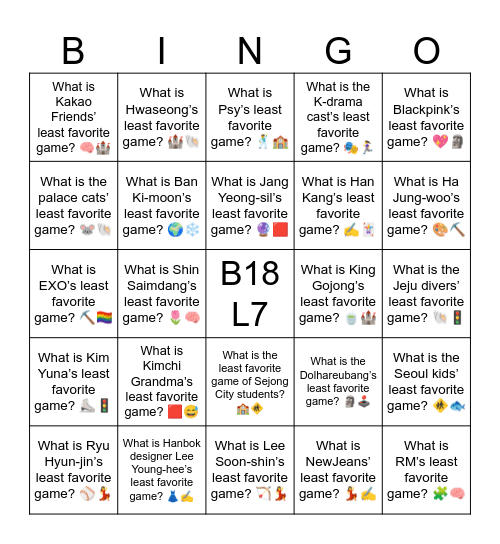 B18 L7 Easy What is King Sejong’s least favorite game? 🏃‍♂️📚 Bingo Card