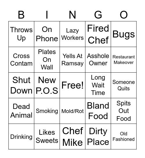 Kitchen Nightmares Bingo Card