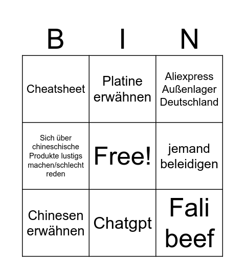 Spitz mein Schwanz Bingo Card