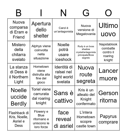 DELTARUNE Chapter 6 Bingo Card