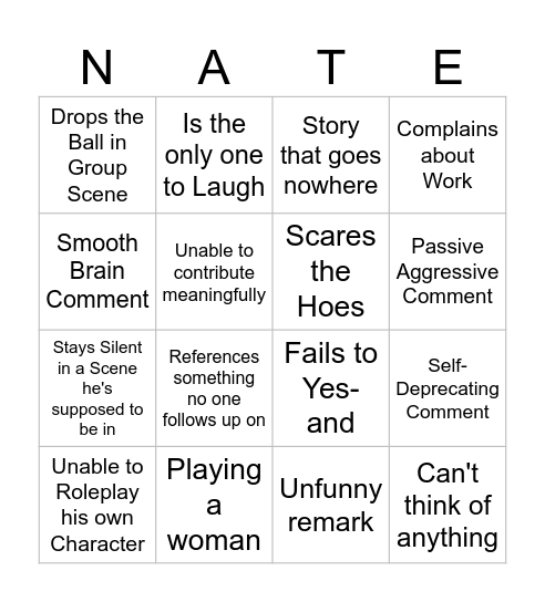 Nate BINGO Card