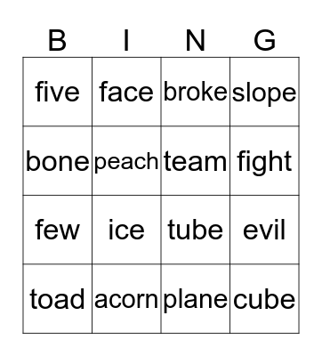 Long Vowels Bingo Card