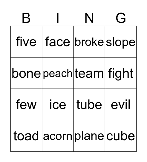 Long Vowels Bingo Card