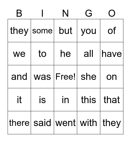 Grade 1 Bingo Card