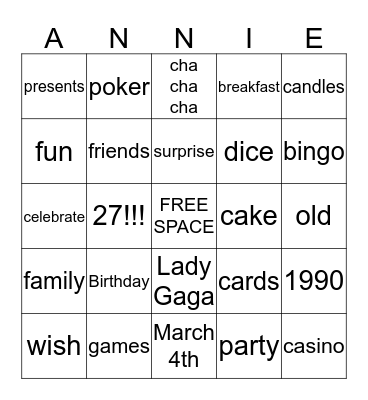 Annie's Slots-O-Fun!!! Bingo Card