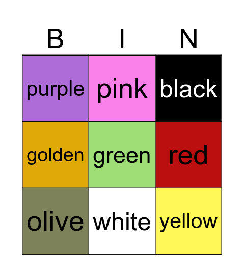 COLOUR BINGO Card