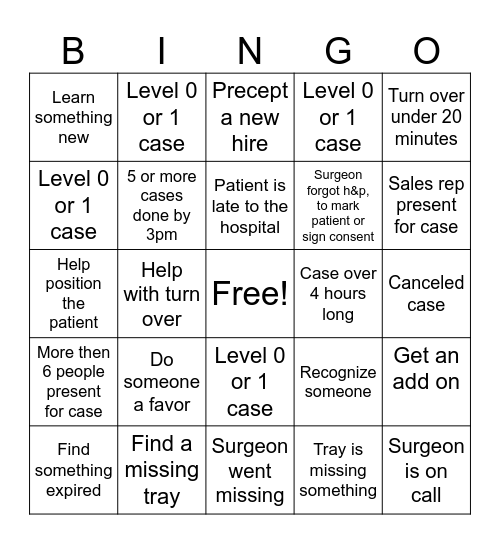 Surgical Tech Week Bingo Card