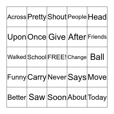 Word Wall Bingo Card
