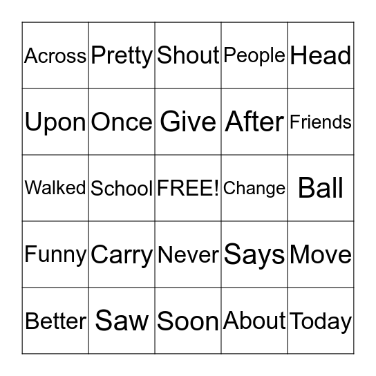 Word Wall Bingo Card