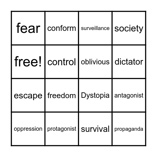 Dystopia Theme Yr8 Bingo Card
