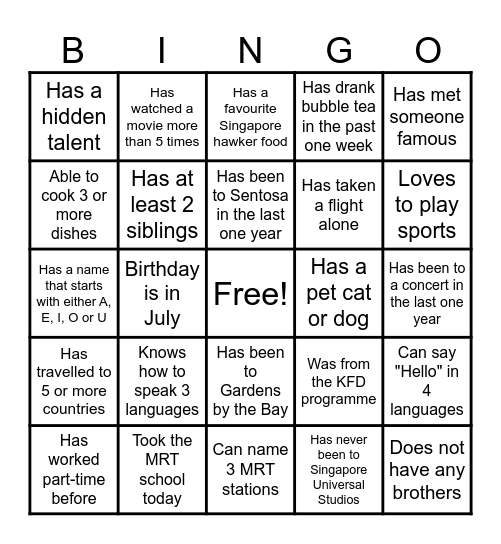 Find someone who... Bingo Card