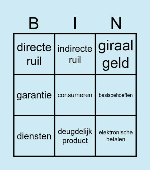Economie Begrippen BINGO Card