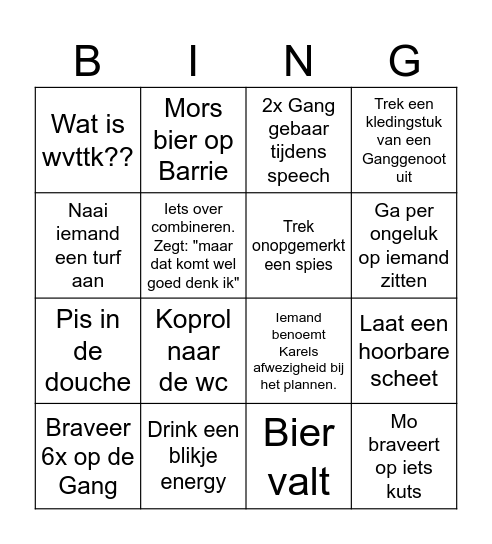 GANG bingo 2026 Bingo Card