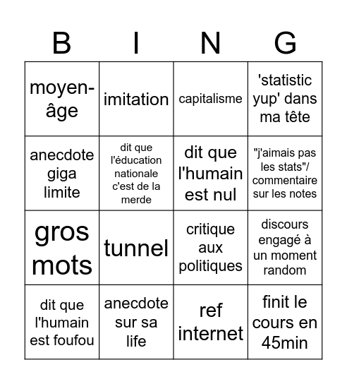 Bingo cours de stats Bingo Card