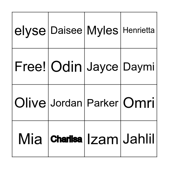 Overway Family Bingo Card