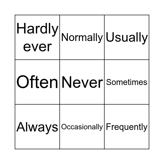 Adverbs of frequency Bingo Card