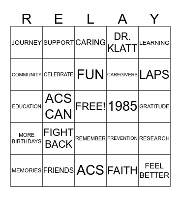 PASO ROBLES RELAY FOR LIFE Bingo Card