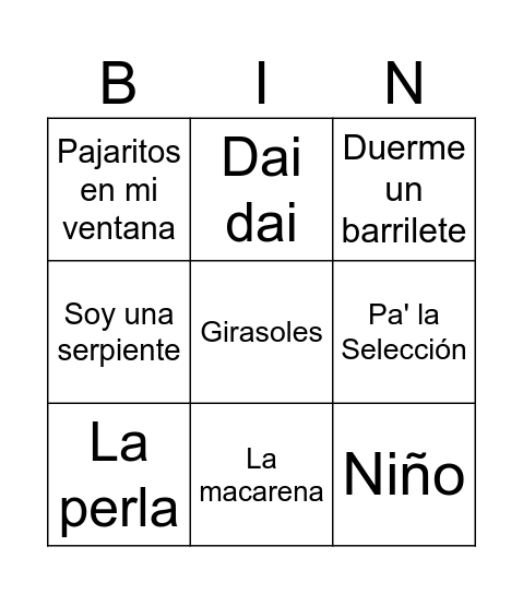 BINGO MUSICAL Bingo Card