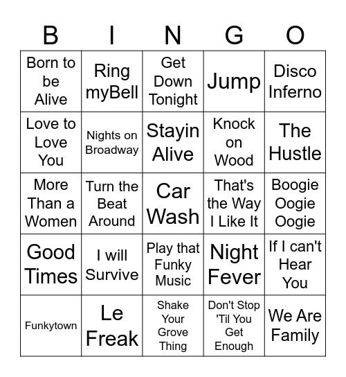 Disco Bingo Card