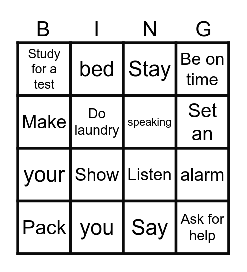 Life Skills Bingo Card