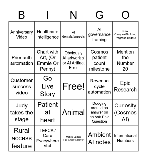 September 26 Staff Meeting Bingo Card