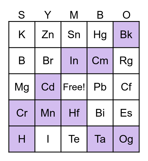 Roni's SYMBO Card Bingo Card