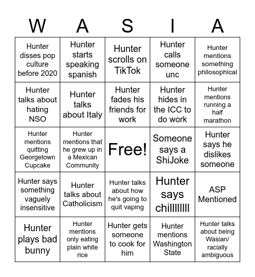 Hunter Bingo! Bingo Card
