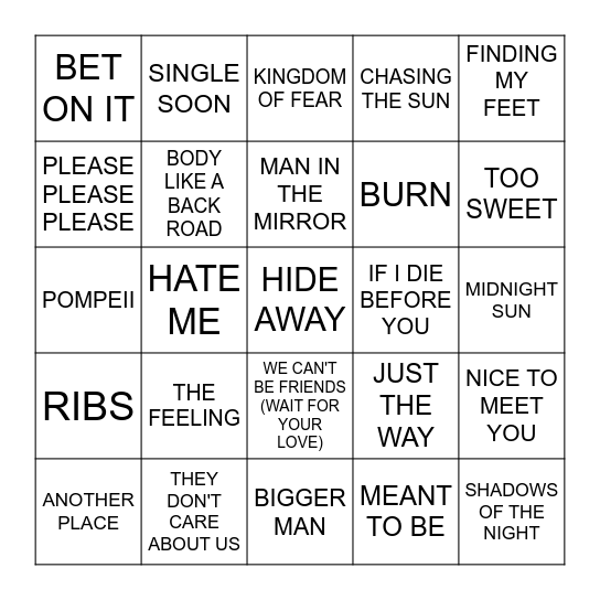 BRITNEY BIRTHDAY Bingo Card