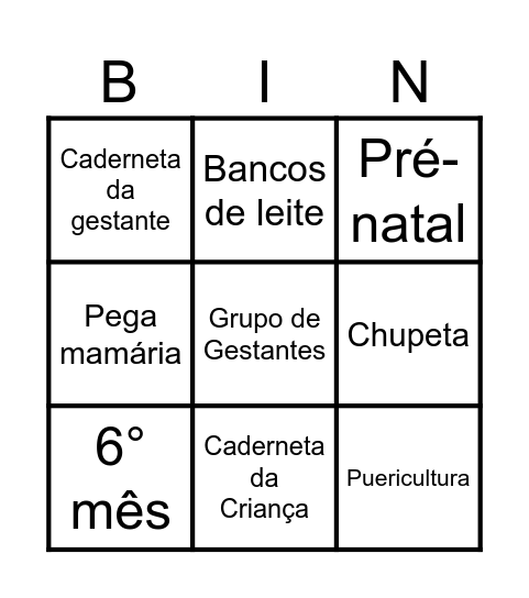 Bingo da Gestante! Bingo Card