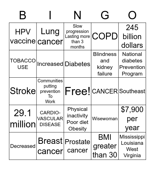 Chronic Diseases in America Bingo Card