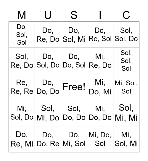 Solfege Bingo (Do, Re, Mi, Sol) Bingo Card