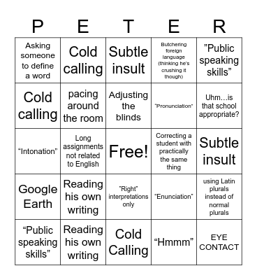 Baxter Bingo Card