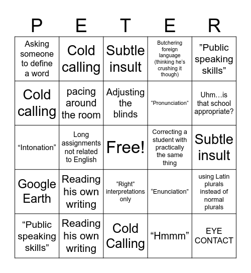 Baxter Bingo Card