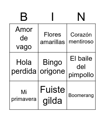 Bingo Musical Bingo Card