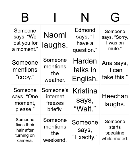 Social & Community Team Bingo Card