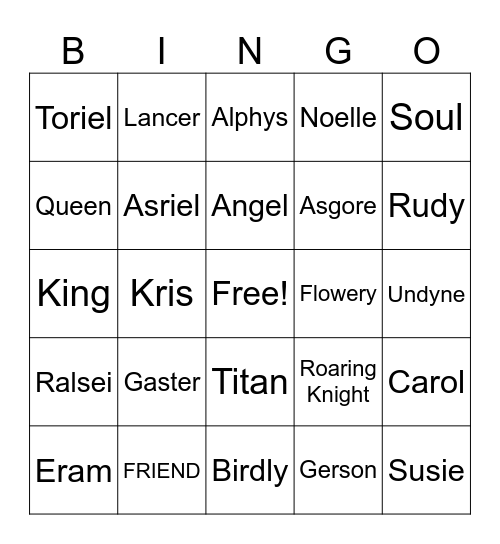 DELTARUNE Characters Bingo Card