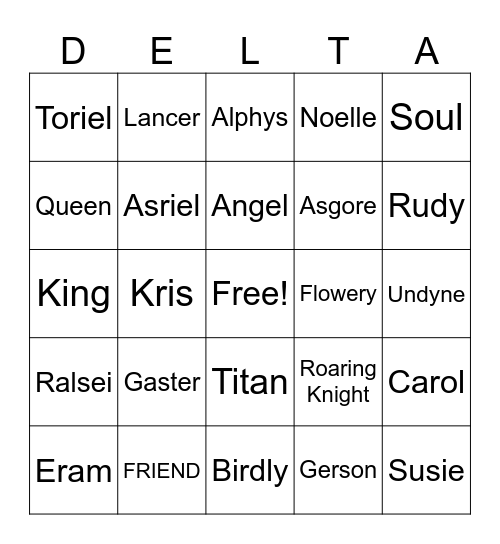 DELTARUNE Characters Bingo Card